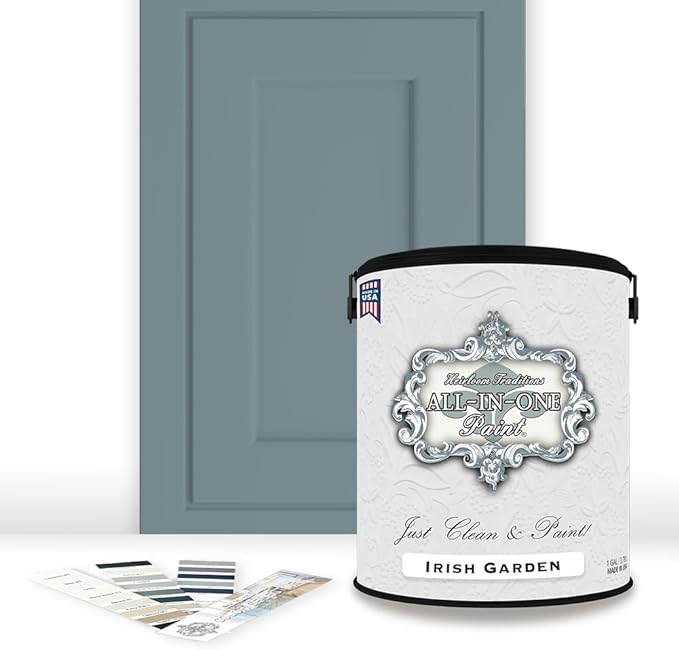 ALL-IN-ONE Paint by Heirloom Traditions, Irish Garden (Blue Green), Gallon - Durable cabinet and furniture paint. Built in primer and top coat, no sanding needed. Includes our 30 featured color card.