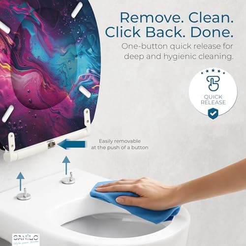 Sanilo Wooden Toilet Seat with Quick Release & Soft Close [ROUND] - Decorative & Slow Close Molded Wood Seat - With One Click for Easy Installation & Cleaning - With Adjustable Fit (Lumen)