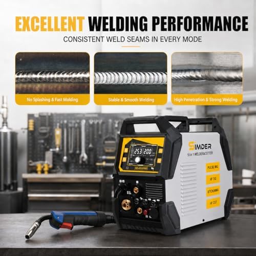 SSimder 200A 10-in-1 Plasma Cutter Welder Combo with Spool Gun, Pulse MIG for Aluminum, Synergic Flux Core MIG, HF TIG, Stick, 110V/220V Dual Voltage Multiprocess Welding Machine