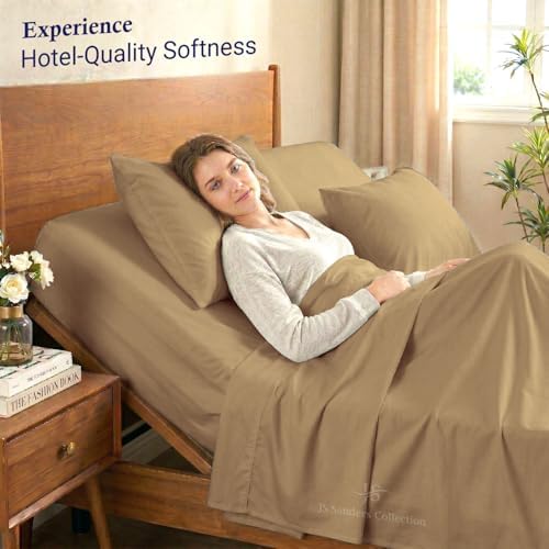 JS Sanders Collection Split Head Sheet Set 4PC Queen Size, Taupe