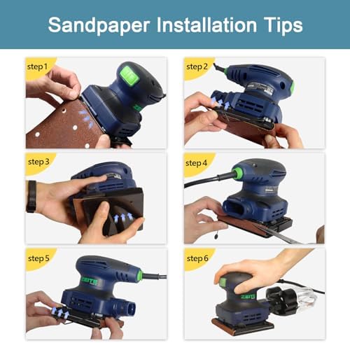 ZEITE 2.4 Amp 1/4 Sheet Sander with 12Pcs Sandpapers, Electric Palm Sander for Woodworking, 10 Ft Cord, 14000 OPM, Vacuum Attachment, Cyclonic Dust Box for Wood Polishing Sanding