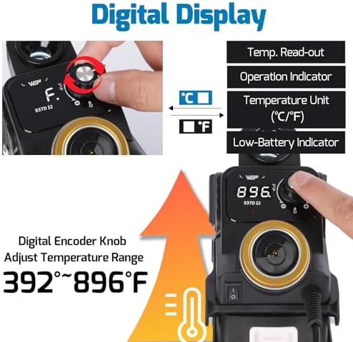 WEP 937D-I 2 Cordless Soldering Iron Kit Compatible with Makita 20V/18V Battery, with Integrated Iron Holder, Digital Display, 6 Soldering Tips, Adjustable Temperature, Auto Sleep & Shutdown