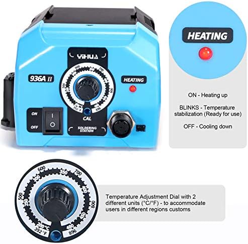 YIHUA 936A II Soldering Iron Station Kit, 65W with Intelligent Working Light. Easily Adjustable from 392℉～896℉. With Plug-in Iron Handle, a Solder Iron Stand, Solder Wire & 5 extra Solder Tips.