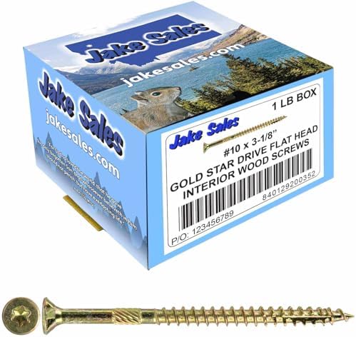 Jake Sales #10 X 3-1/8" Gold Star Wood Screw Torx/Star Drive Flat Head - Multipurpose Torx/Star Drive Wood Screws - CASE Qty 42 Boxes 2,562 Screws