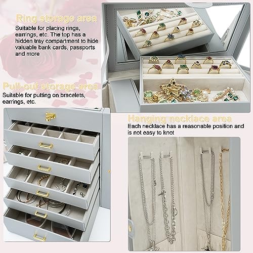 AKOZLIN 6-Tier Jewelry Box Organizer 5 Drawers Storage Extra Large Grey