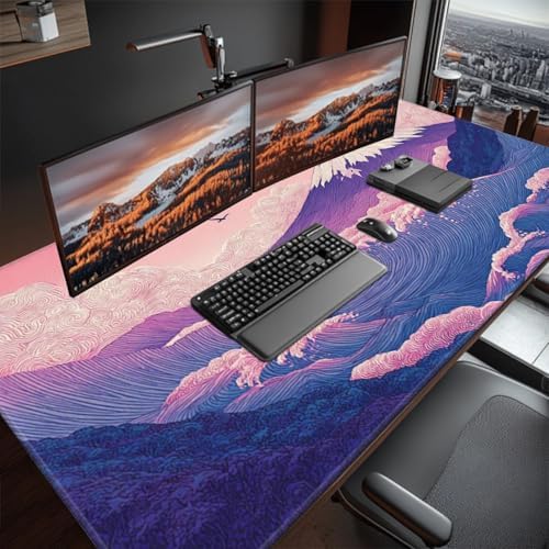 XXXL Extended Desk Mat 48"x24", Japanese Wave Aesthetic Gaming Mouse Pad