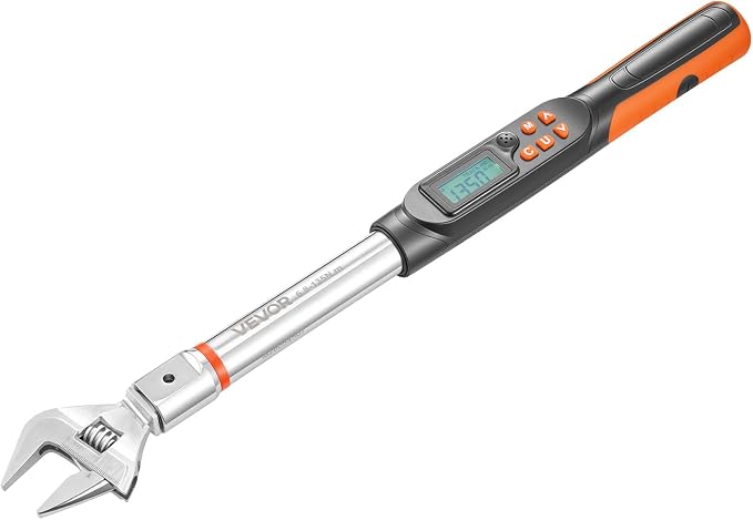 VEVOR Torque Wrench 0-1.5 in Adjustable Jaw Opening Digital Torque Wrench, Open-End Jaw, 4 Display Units, ±2% Accuracy, LCD Screen, with Buzzer and LED Indicator, for Pipe and Automotive Repair