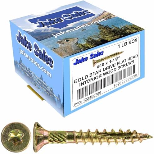 Jake Sales #10 X 1-1/2" Gold Star Wood Screw Torx/Star Drive Flat Head (1 Pound - 131 Approx. Screw Count) - Multipurpose Torx/Star Drive Wood Screws