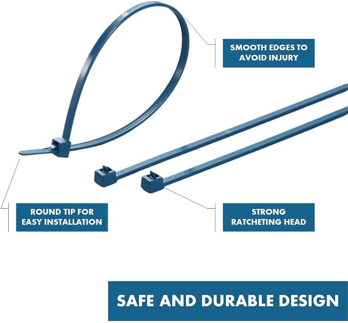 Kable Kontrol Metal Detectable Blue Zip Ties 100 Pcs, 8 Inch, 40 Lbs Test