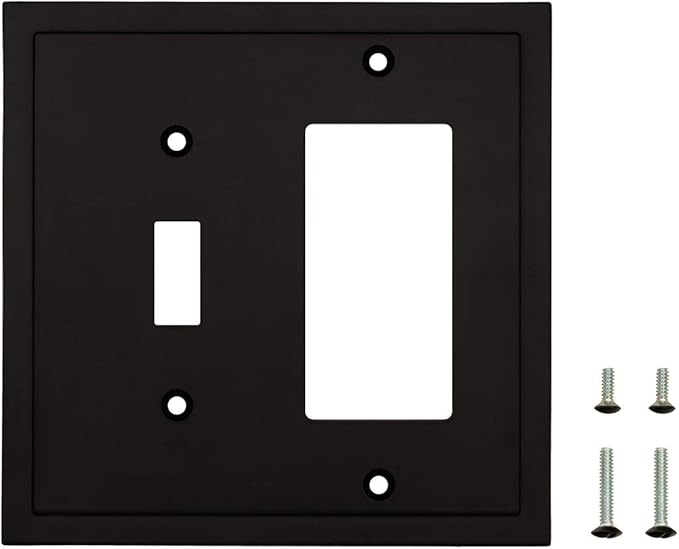 Henne Bery Modern Edge Decorative Wall Plate Switch Plate Outlet Cover, Durable Solid Zinc Alloy (Toggle/Decorator, Matte Black)