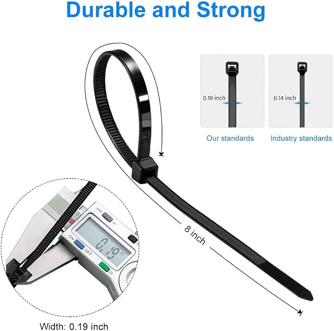 Zip Ties 8 inch Black Zip Ties with 50 Pounds Tensile Strength,Cable Ties,100 Pack, by Tantti Supply