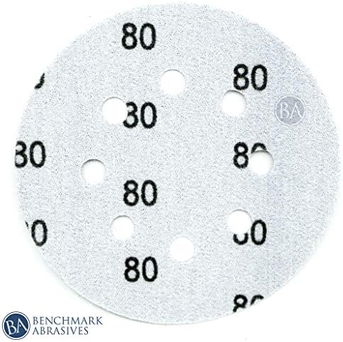 Benchmark Abrasives 5 Inch Sanding Discs Hook and Loop, Ceramic 8 Holes Adhesive Sandpaper for Surface Blending, Automotive - Orbital Sander Sandpaper (50 Discs), 60 Grit