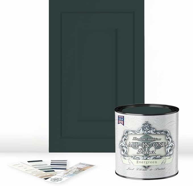 ALL-IN-ONE Paint by Heirloom Traditions, Evergreen (Deep Emerald Green), Quart - Durable cabinet and furniture paint. Built in primer and top coat, no sanding needed. Includes our 30 featured color