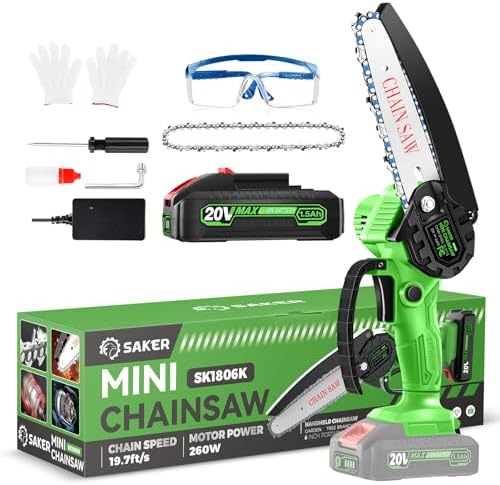 Saker Mini Chainsaw Cordless,6 Inch Battery Chainsaw Green