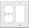 ENERLITES Combination Duplex Receptacle Outlet/Decorator Rocker Light Switch Wall Plate Cover, Standard Size 2-Gang 4.50" x 4.57", Polycarbonate Thermoplastic, UL Listed, 882131-W, White