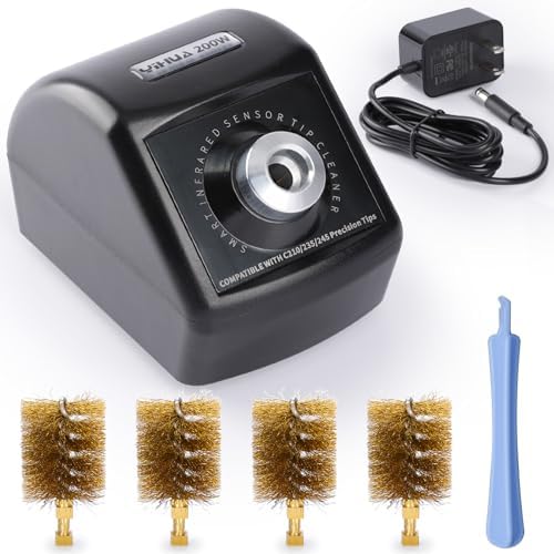 YIHUA 200W Motorized Soldering Tip Cleaner with Infra-red Sensor, 6 Brass Wool Brushes, 12V Power Adapter, Pry Bar – Compact Soldering Iron Tip Cleaner, Compatible with YIHUA C210, C245, C235 Tips