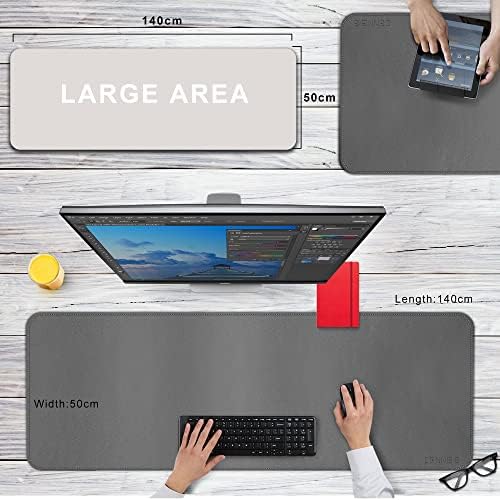 CENNBIE Leather Desk Mat, 55''x19.6'' Extra Large Desk Pad (Grey)