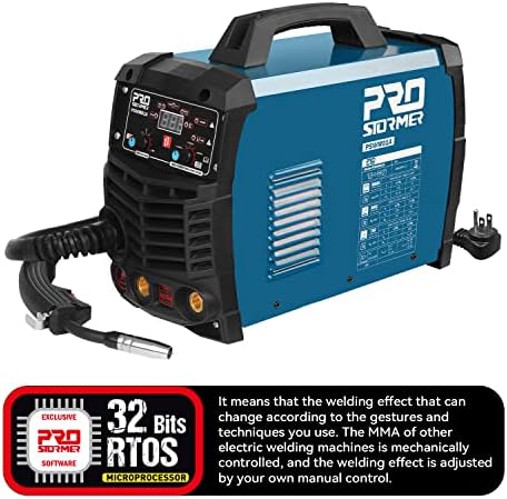 Prostormer Welding Machine, MIG/TIG/MMA 3 in 1 Multifunctional Welder with Digital Display, Electrode Holder, Earth Clamp, Input Power Adapter Cable and Brush
