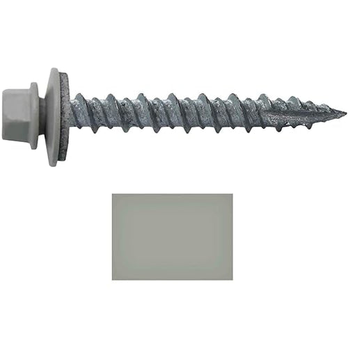 10 x 1-1/2" ABC Gray Metal Roofing Screws - Hex Washer Head- Self-Starting/Tapping - EPDM Washer. 1 x 250 Count Bag - 250 Screws
