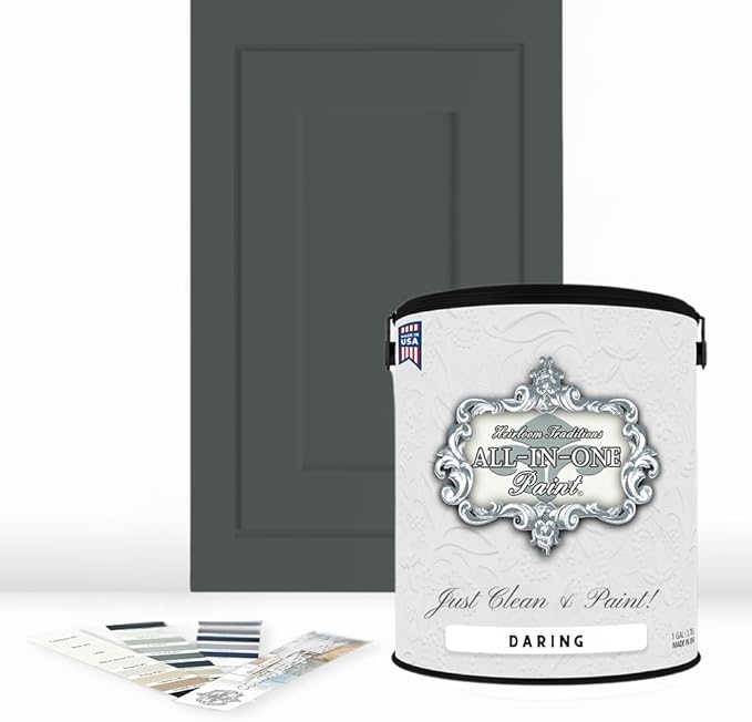 ALL-IN-ONE Paint by Heirloom Traditions, Daring (Deep Charcoal), Gallon - Durable cabinet and furniture paint. Built in primer and top coat, no sanding needed. Includes our 30 featured color card.