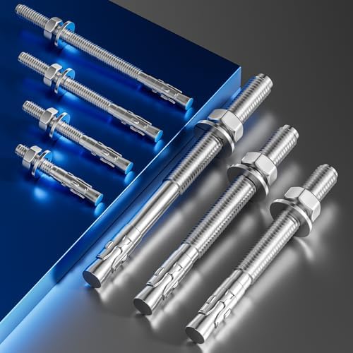 Wensilon 10Pcs 5/16x4 Inch Standard Fasteners for Heavy-Duty 304 Stainless Steel Wedge Anchors for Cement and Concrete