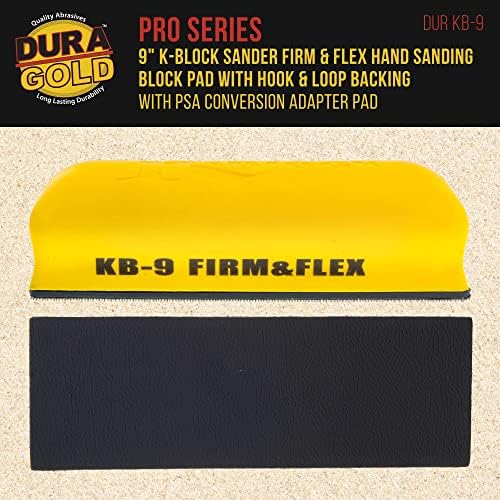 Dura-Gold Pro Series 9" K-Block Sander Firm & Flex Hand Sanding Block Pad with Hook & Loop Backing and PSA Adapter Pad & 3000 Grit Green Sandpaper Roll, 2-3/4" Wide, 20 Yards Long