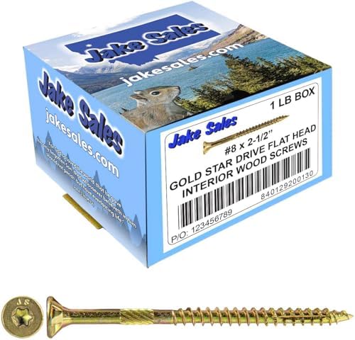 Jake Sales #8 x 2-1/2" Gold Star Wood Screw, T-20 Torx Drive, Flat Head - (Case of 42 x 1 Pound Boxes) ~5,040 Screw Count