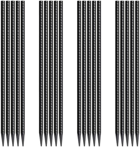 Rebar Stakes 16 Inch 20 Pack Heavy Duty Ground Anchors with Chisel Point End Long Straight Steel Tent Stakes 3/8" Thickness Metal Spikes Black Coated for Concrete Timber Camping Garden Plant
