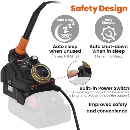 937D-I 3 Cordless Soldering Station, Portable Soldering Iron Kit Compatible with 20V Milwaukee Battery, Integrated Design, Adjustable Temperature 392°F-896°F, Digital Display, Auto Sleep
