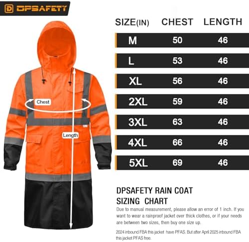 Hi Vis Rain Jacket with 3M Reflective Stripe,High Visibility Class 3 Rain coats,Safety Waterproof Rain Suits for Men with Hood and 2 Large Pockets construction work rain gear(Orange 2XL)