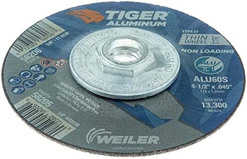 Weiler 58206 4-1/2 Inch Cutting Wheel, Tiger Aluminum Non-Loading Contaminant-Free High Performance Cutting, .045" ALU60S Type 27 5/8"-11 Hub, Pack of 10