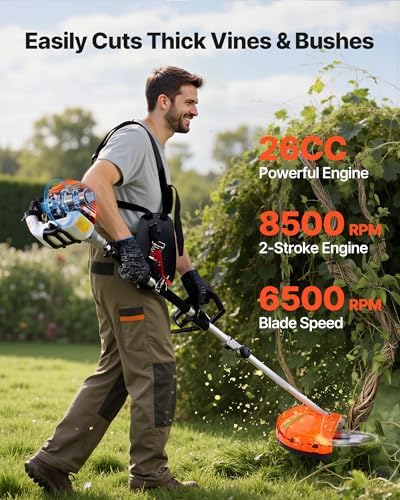 VEVOR Gas Hedge Trimmer, 2 Cycle Gas Power Handheld Hedge Trimmer, 4-in-1 26cc Weed Eater with Protective Gear Set, Includes Hedge and String Trimmer, Edger, Brush Cutter, for Trimming Shrubs & Bushes
