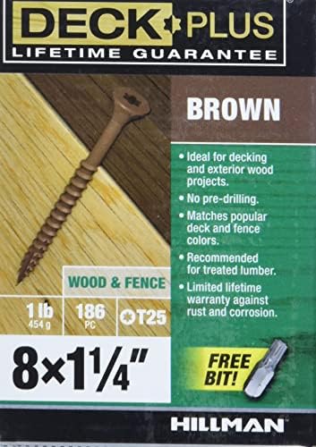 Deck Plus Deck Screws, #8 x 1-1/4in, 186 Pack, Brown
