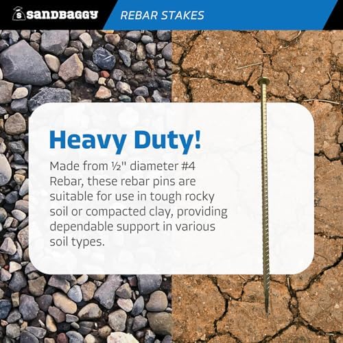 Sandbaggy 18" Galvanized Steel Rebar Stakes with Nail Head - Garden Stakes (#4 Rebar - 1/2" Diameter) - l-Shape - Ground Stake, Pins, Landscaping Spikes, Construction (300, Count)