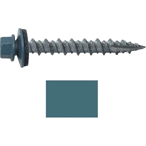 10 x 1-1/2" Slate Blue Metal Roofing Screws - Hex Washer Head- Self-Starting/Tapping - EPDM Washer. 1 x 250 Count Bag - 250 Screws