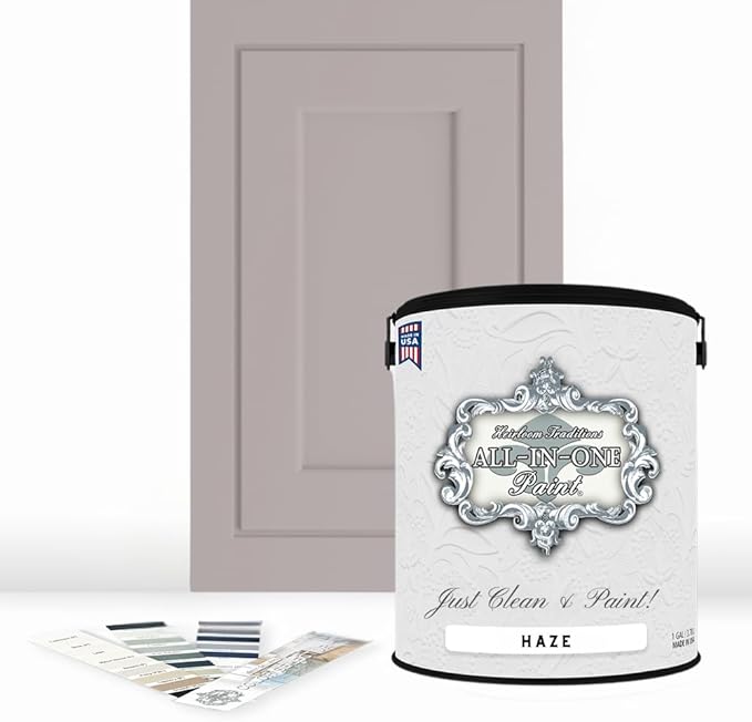 ALL-IN-ONE Paint by Heirloom Traditions, Haze (Gray Lavender), Gallon - Durable cabinet and furniture paint. Built in primer and top coat, no sanding needed. Includes our 30 featured color card.