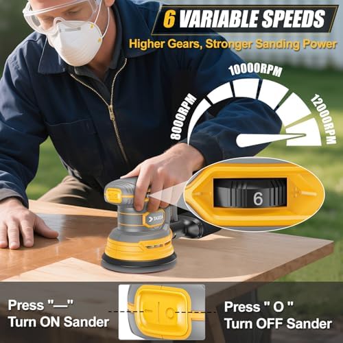 Cordless Random Orbital Sander Compatible for Dewalt 20v 60v Battery(NO Battery), Electric Palm Orbital Sander With Dust Collector, 6 Variable Speeds, 20Pcs Sandpaper For Sanding Polishing Woodworking