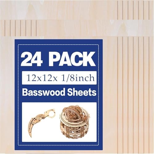 24 Pack Basswood Sheets 12"x12"x1/8", 3mm Basswood for Laser Cutting, Thin Plywood Board Unfinished Wood for Crafts, DIY Architectural Models Making, Wood Engraving, (24Packs-12inchx12inch)