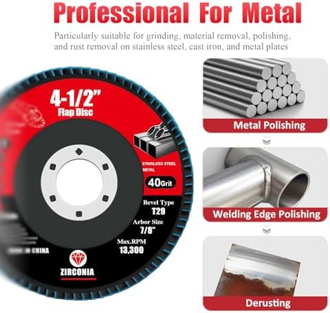 60 Pack Flap Discs 4 1/2 for Angle Grinder, 40/60/80/120 Grit Type 29 Zirconia Abrasive Grinding Wheel, 7/8" Flap Sanding Disc for Metal, Wood, Stainless Steel Finishing