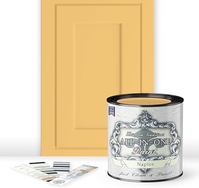 ALL-IN-ONE Paint by Heirloom Traditions, Naples (Sunny Yellow), Quart - Durable cabinet and furniture paint. Built in primer and top coat, no sanding needed. Includes our 30 featured color card.