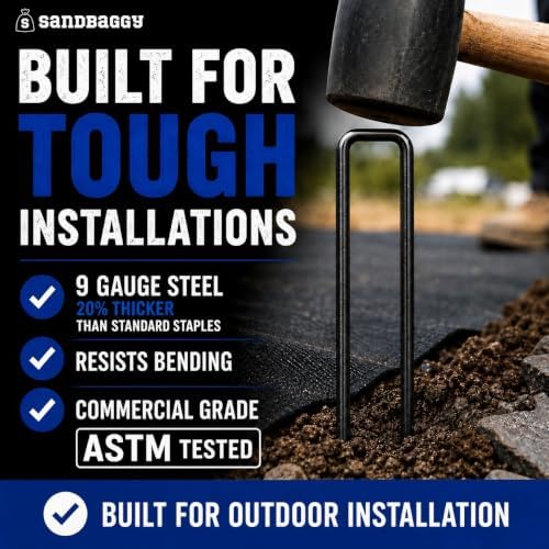 Sandbaggy 6 inch Landscape Sod Staples (9 Gauge Steel) ~ Great for Hard Soil - 20% Thicker Than Competition - Trusted by Farmers & Contractors Across USA (200 Staples)