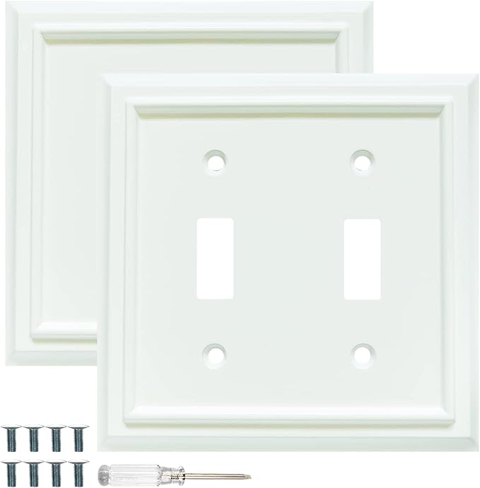 Wall Plates, Duplex Outlet Covers, Toggle Light Switch Plates, Decorator Light Switch Cover, Bamboo Fiber Material Wall Plate, Standard Size Wall Plates of various styles,White (2 Gang Toggle 2 Pack)