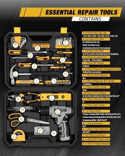 139-Piece Home Tool Kit with 8V Cordless Drill and Storage Case