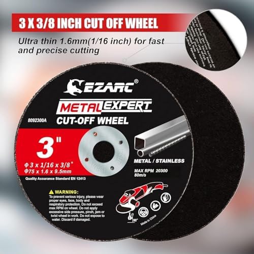EZARC Metal Cut Off Wheels 3 x 1/16 x 3/8-Inch, 25-Pack