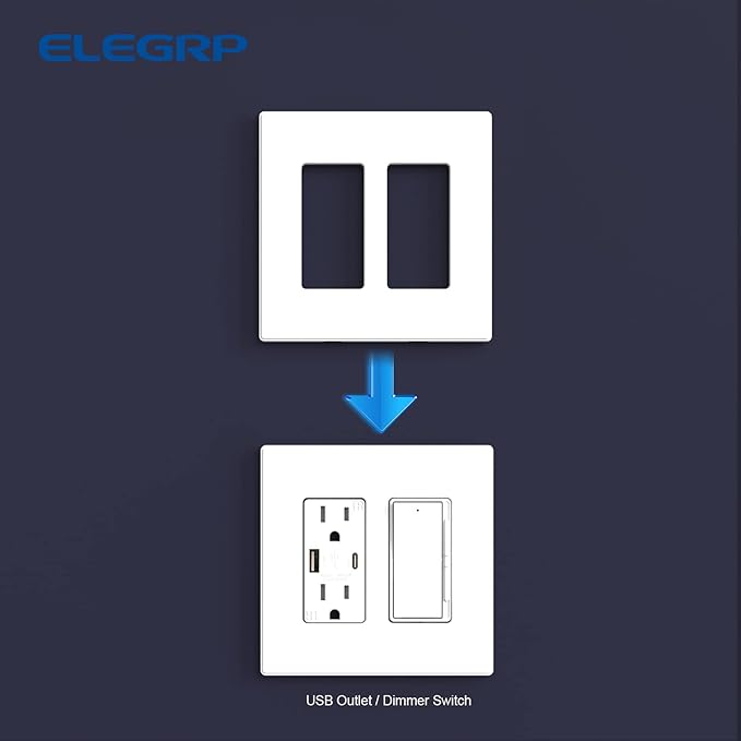 ELEGRP 2-Gang Screwless Decorative Wall Plates, Mid-Size Cover Plates, Unbreakable Thermoplastic Faceplate Cover for Decorator Receptacle Outlet Switch, UL Listed (20 Pack, Matte White)