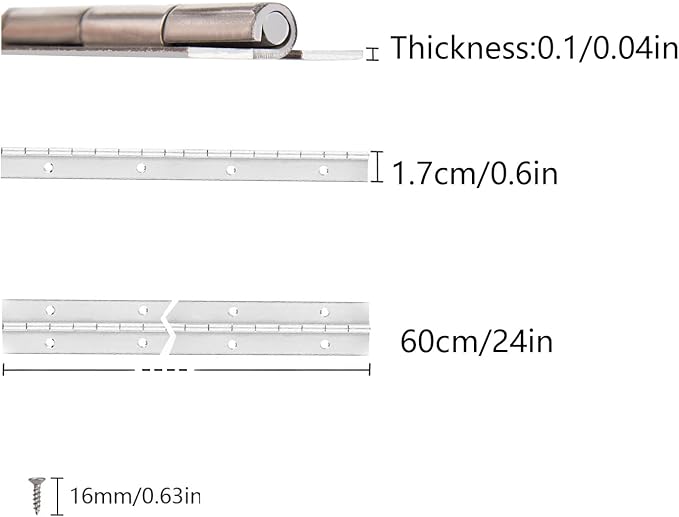 Continuous & Piano Hinges, 2Pcs Stainless Steel Continuous Hinge with Holes, Heavy Duty Polished Stainless Piano Hinges for Boats Cabinets Storage Box Door Windows Screw Included (Silver) (24'')