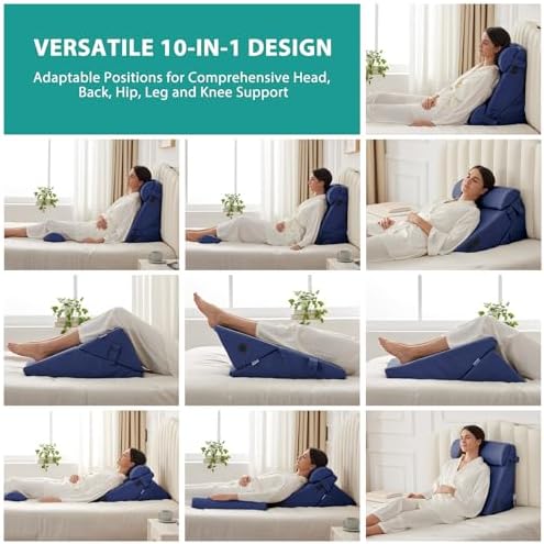 Bedluxe Adjustable 4pcs Bed Wedge Pillow Set, Memory Foam Wedges Pillow Post Surgery for Back, Neck, Leg Pain Relief, Pillows Wedge for Sleeping, Sitting up in Bed, Acid Reflux and GERD, Navy Blue