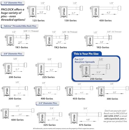 PACLOCK's 80-Series Trailer Hitch Lock, UCS, 250" Pin for 2-1/2" Receivers, High Performance 6-Pin Cylinder, Keyed Differently w/ 2 Keys, Silver