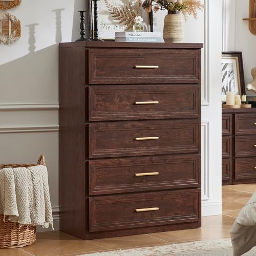 RWYHG Dresser for Bedroom 5 Drawer 45" Tall with Gold Handle Closet Storage