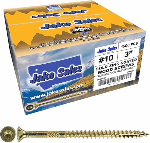 Jake Sales #10 X 3 Gold Star Wood Screw Torx/Star Drive Flat Head (Full Box - 1,500 Screw Count) - Multipurpose Torx/Star Drive Wood Screws